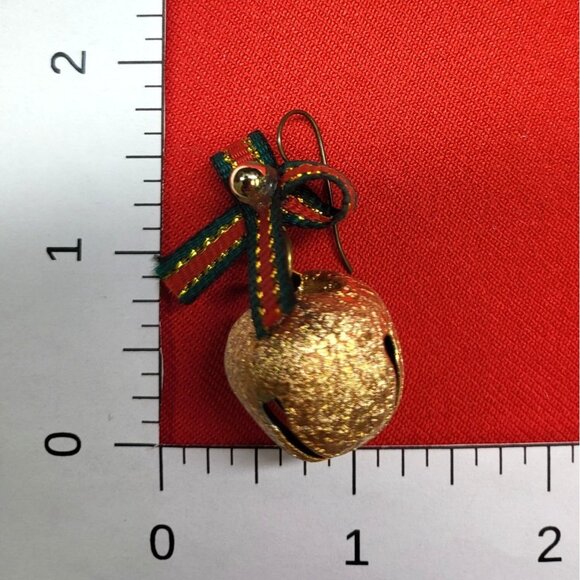 Christmas Dangling Earrings Golden Christmas Tree  Jingle Bell Set of 2 - Picture 9 of 14